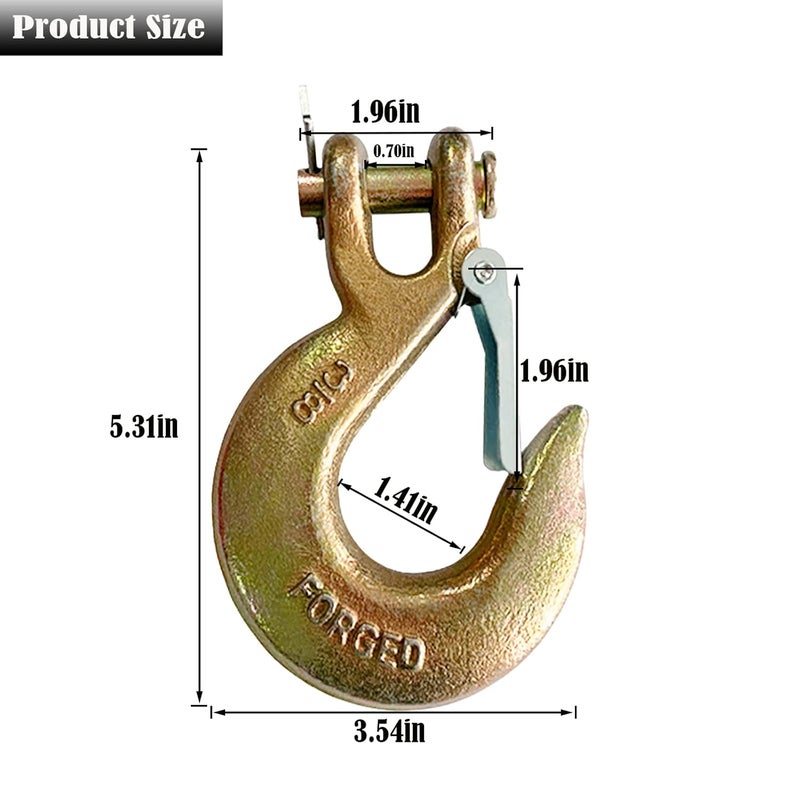 V-chen 3/8" Clevis Slip Hook, 4 Pack Forged G70 Steel Clevis Hook with Safety Latch for Deck Hauler Receiver Hitches Trailer Wiring, Chain Hooks Solid Clevis Grab Hooks for Trailer(18,000lbs Capacity) - Image 2